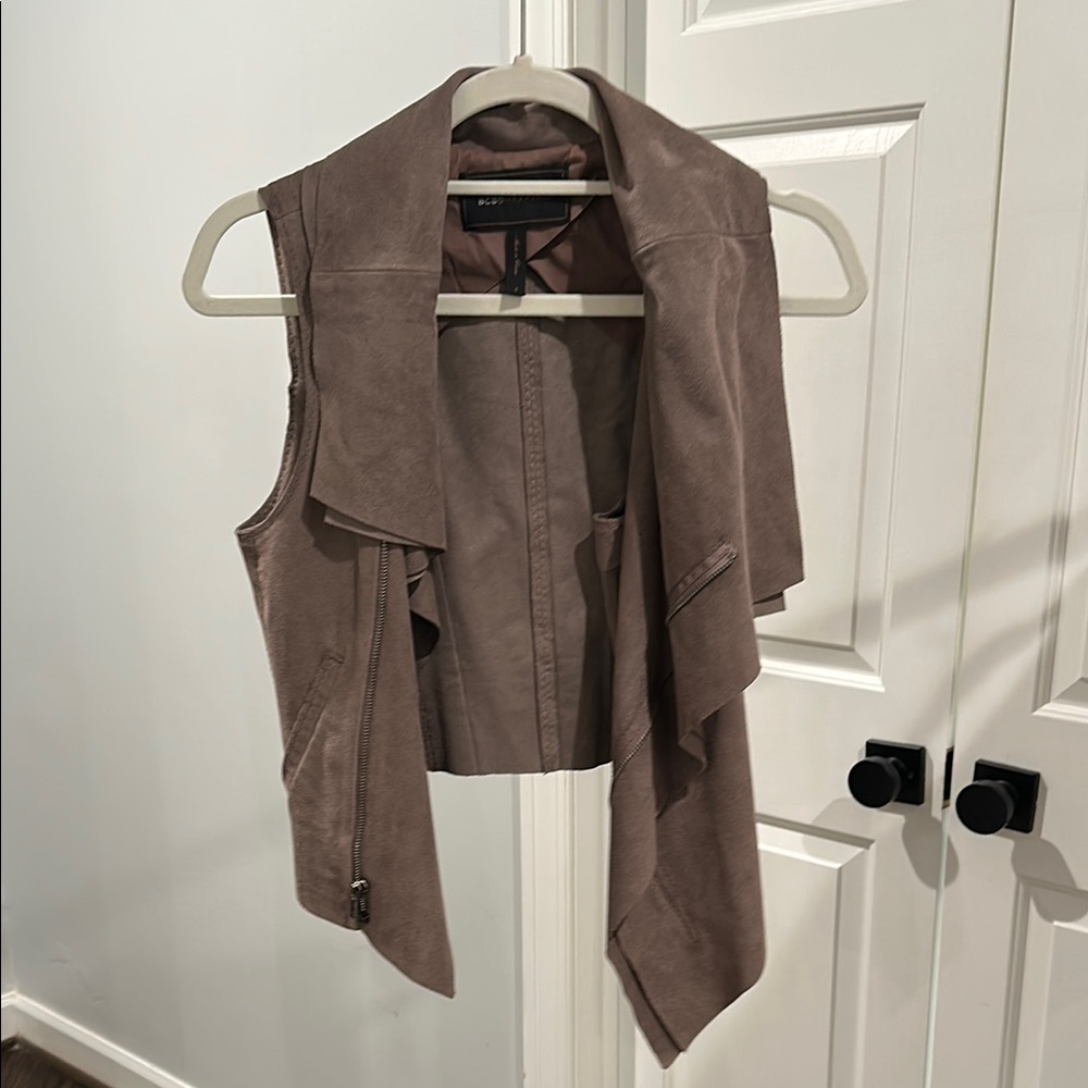 BCBGMaxAzria Brown suede Vest Asymmetrical Waterfall Design